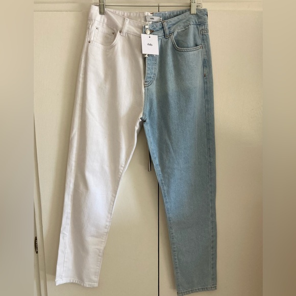 NWT Color block Adika Jeans White and Light Blue Women Size L - Picture 7 of 12